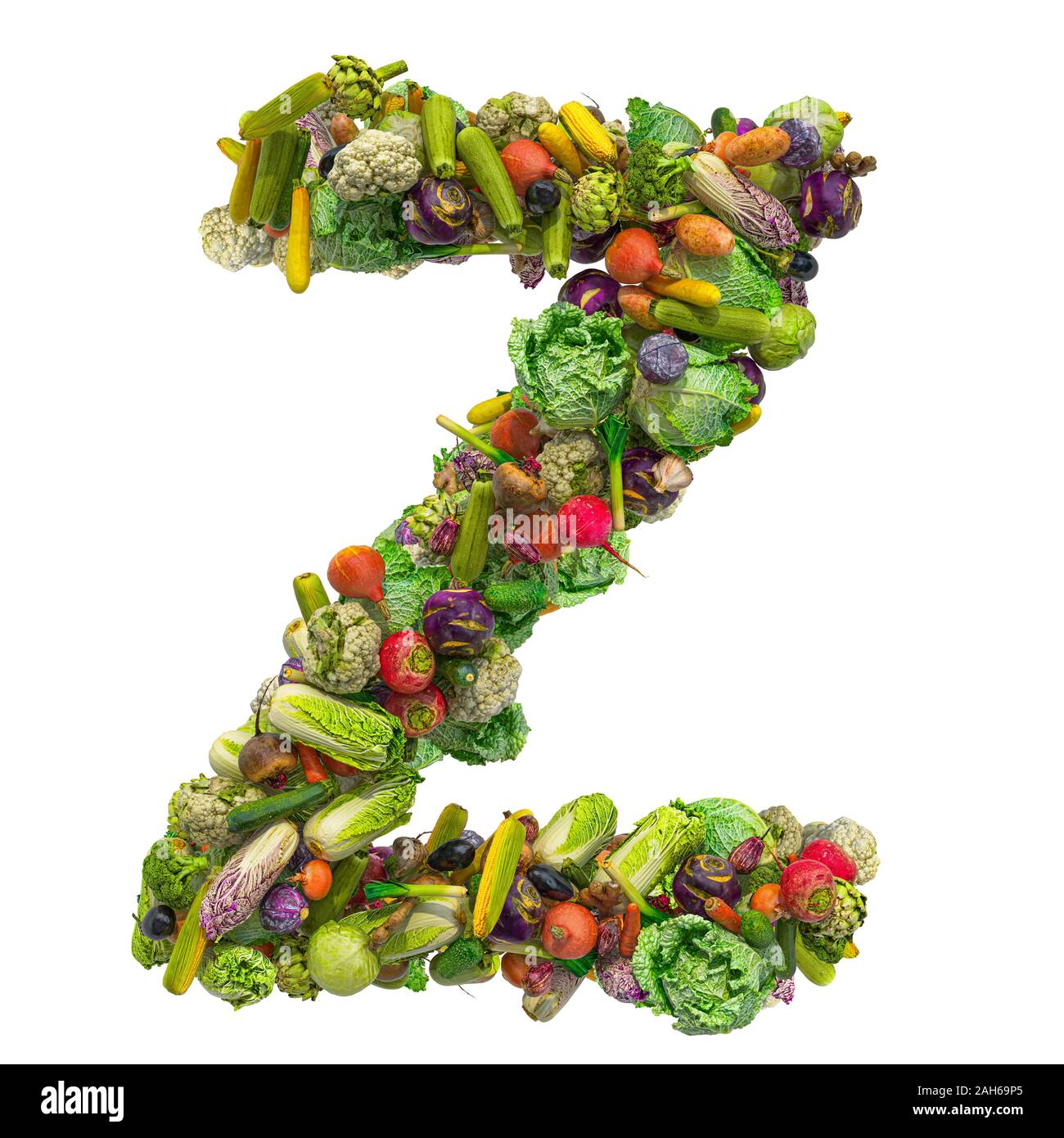 Letter Z, vegetables font. 3D rendering isolated on  white background Stock Photo