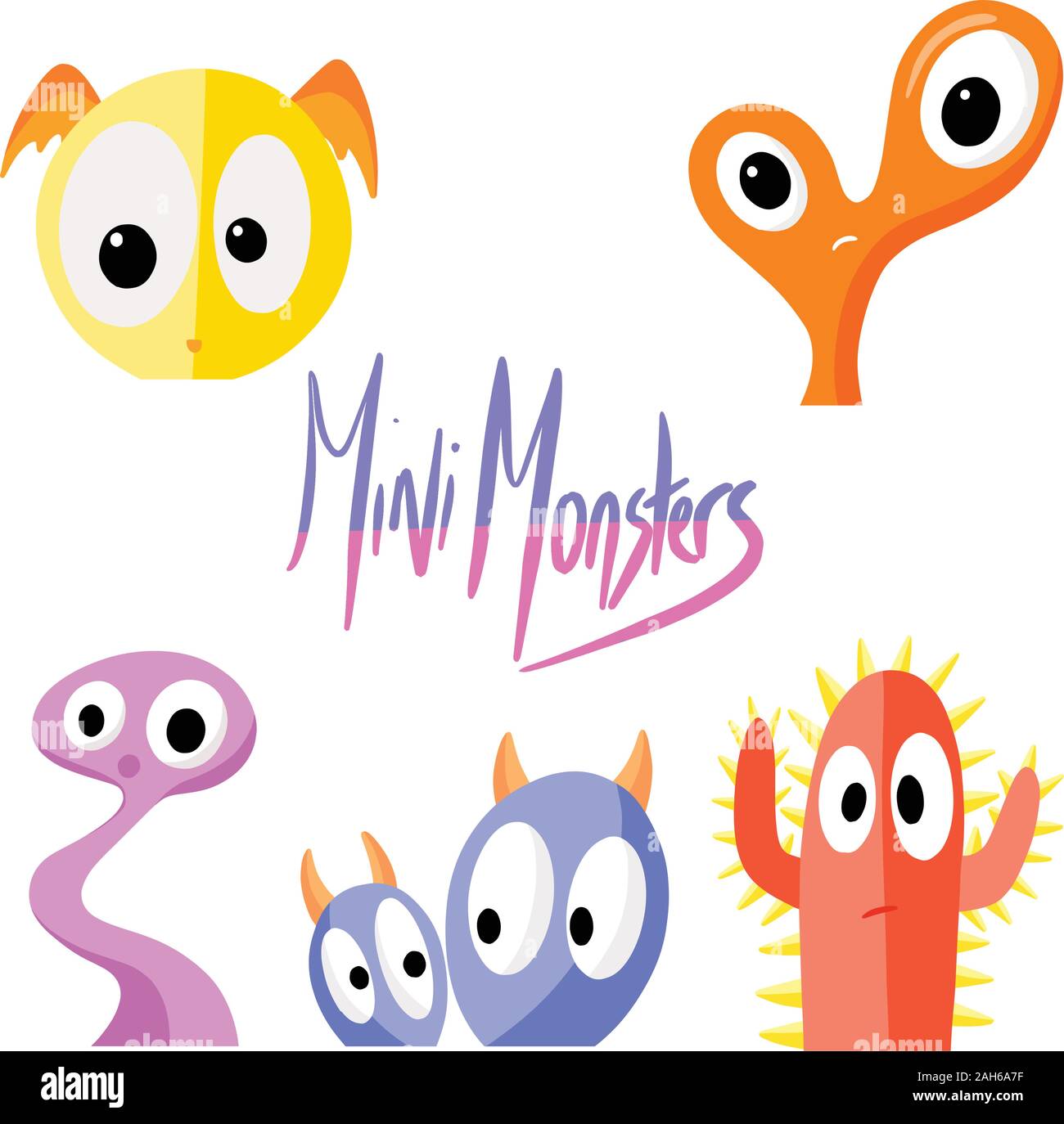 Collection of Mini Monster Fictional Imaginary Characters Cartoon Illustration Vectors Stock Vector