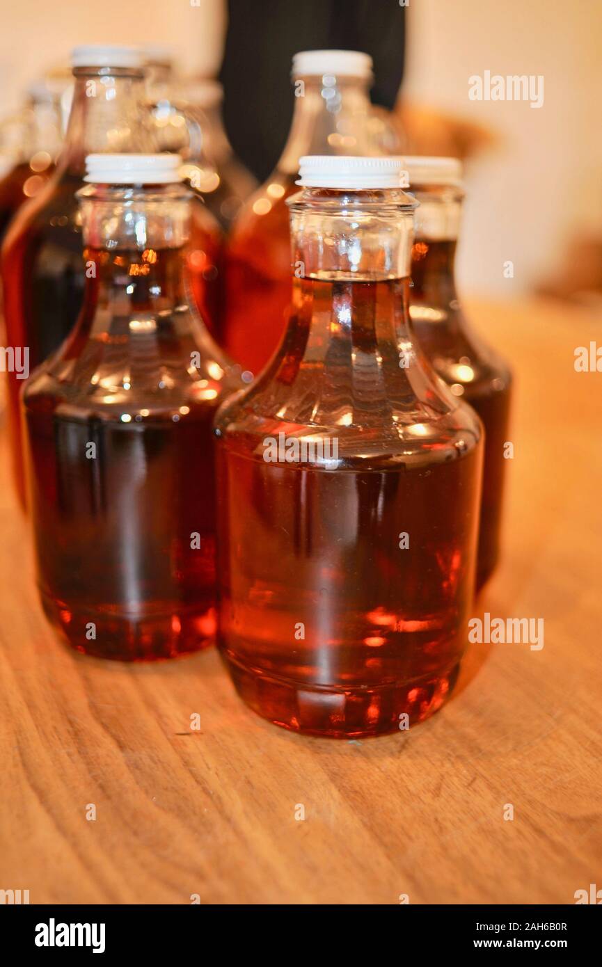 Bottled maple syrup in a small sugar shack, Wisconsin Stock Photo Alamy