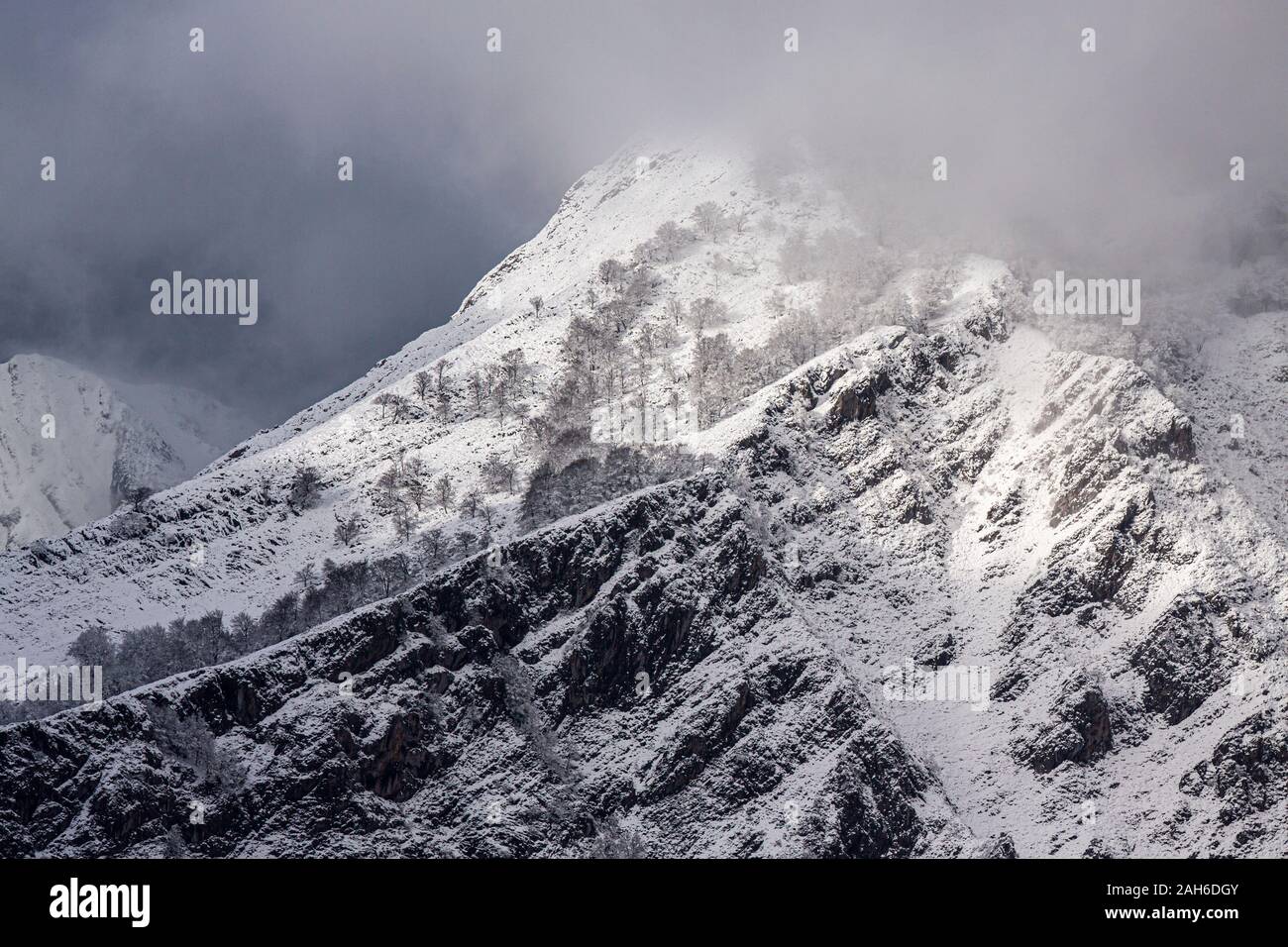 Snowy mountains in northern spain Stock Photo