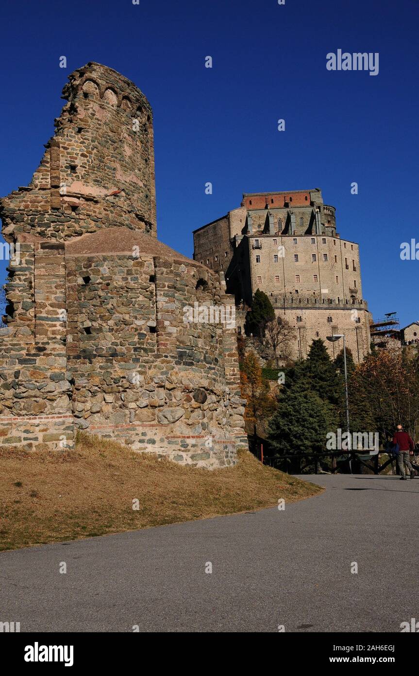 View over San Michele Abbey in Piedmont, Italy Stock Photo