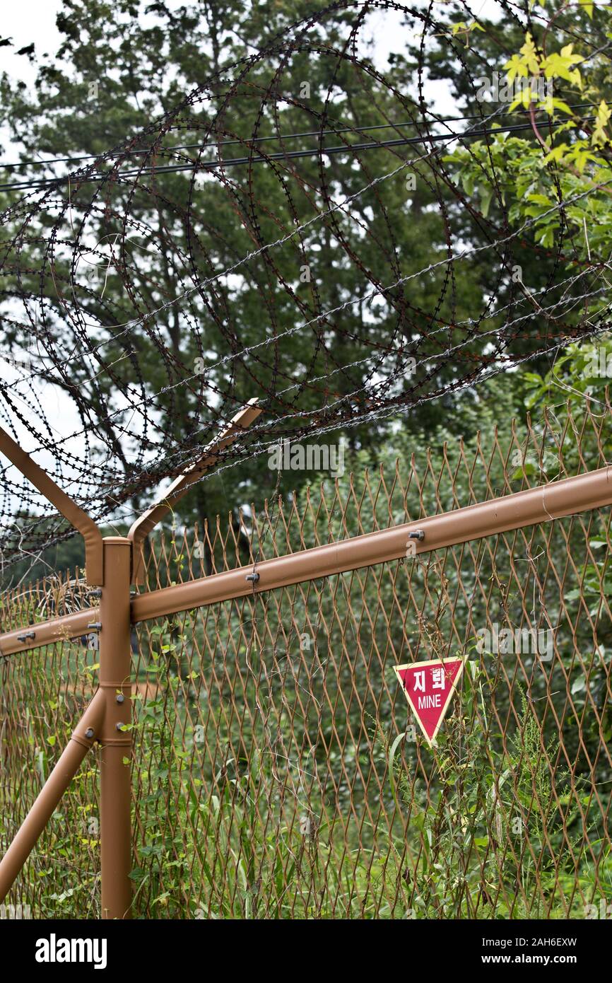 Concertina wire at the DMZ, Korea Stock Photo