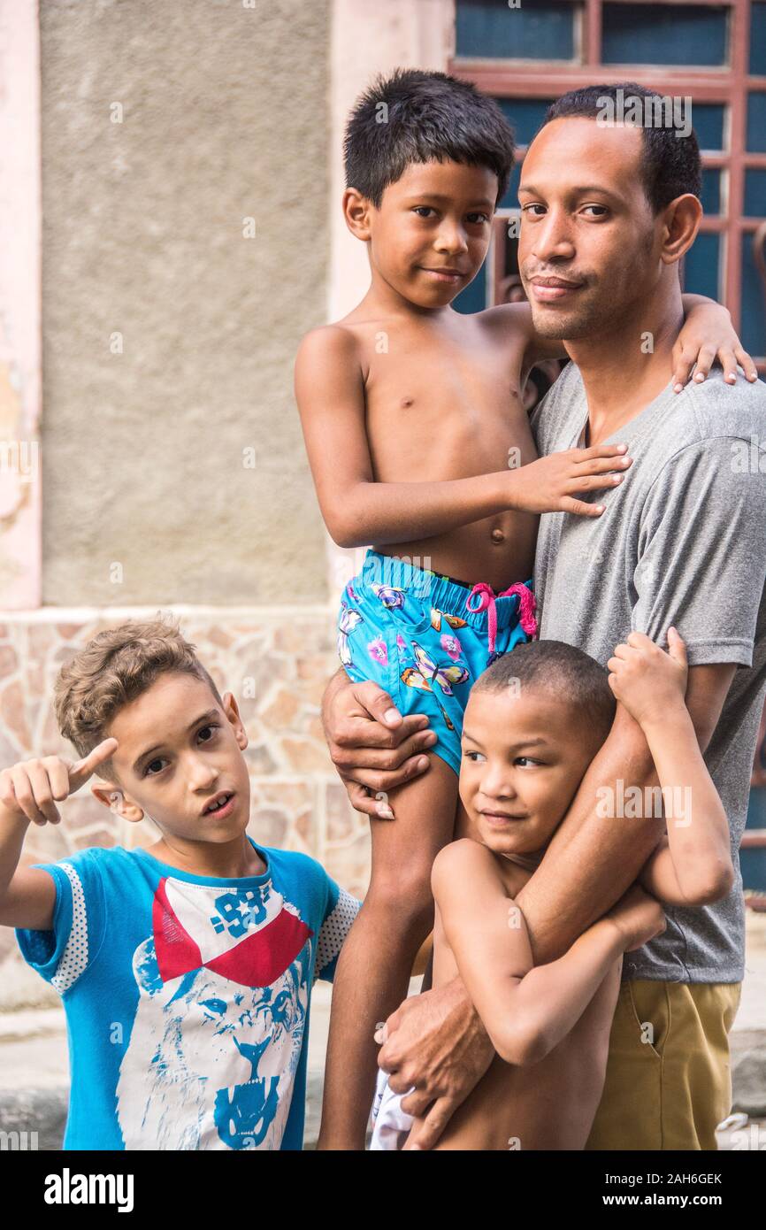 People of Havana Series - A single father and his family. Stock Photo