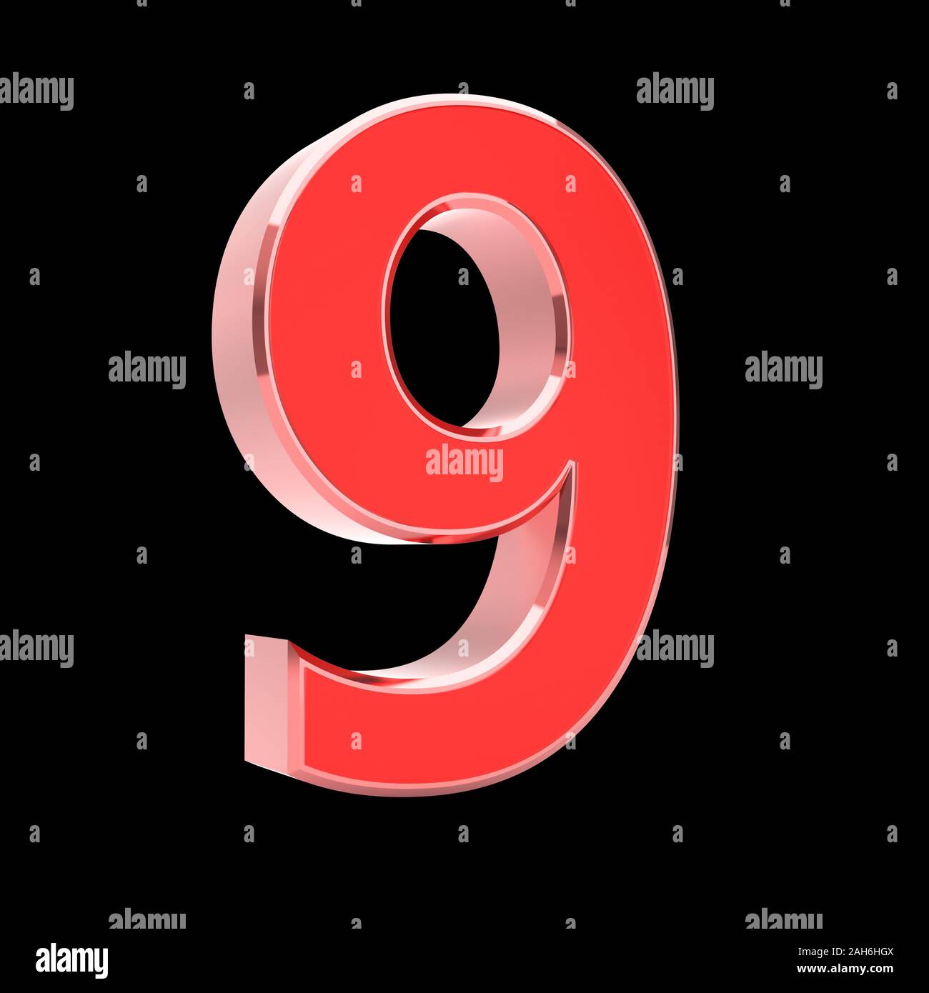 Metal big red 3D number on balck - isolated with clipping path Stock ...