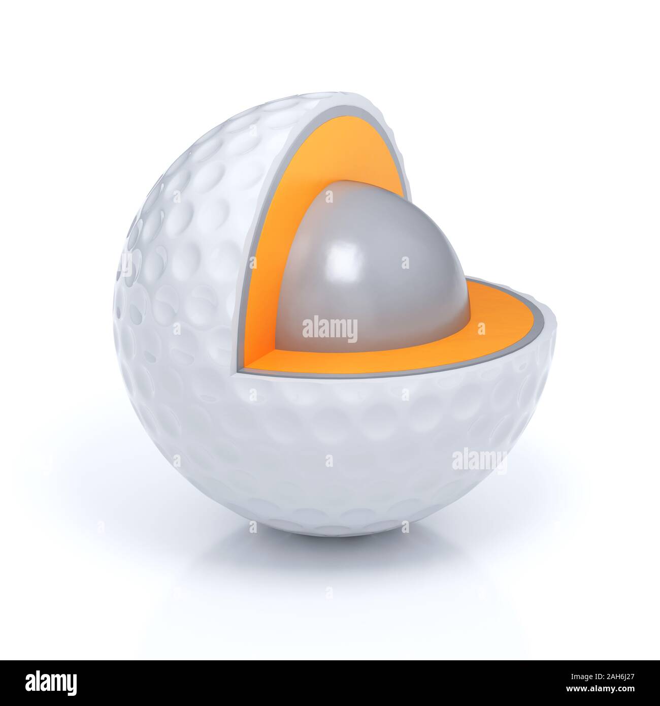 Schematic view of sliced golf ball layers isolated with clipping path