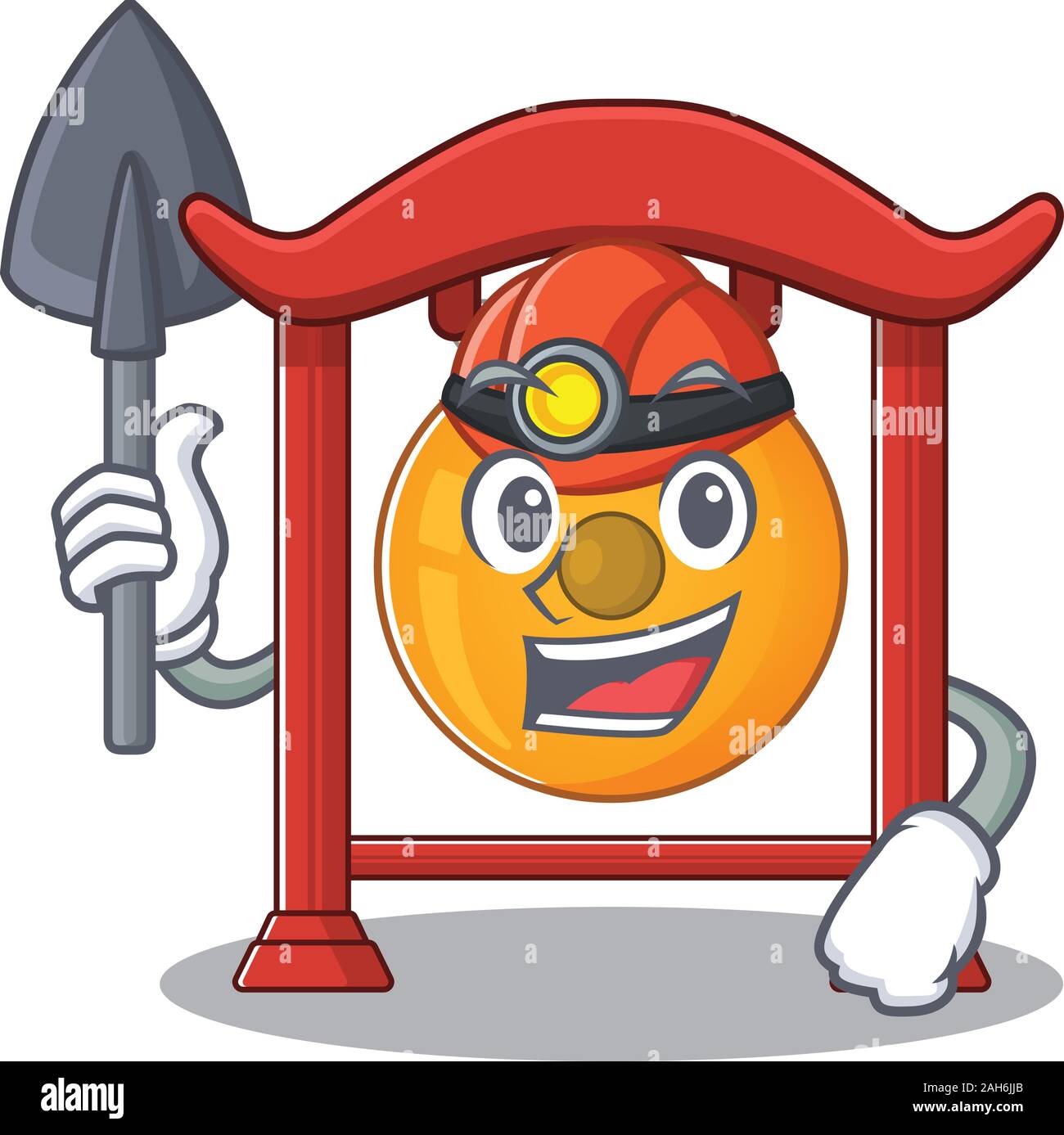 Cool confident Miner chinese gong Scroll cartoon character design Stock Vector