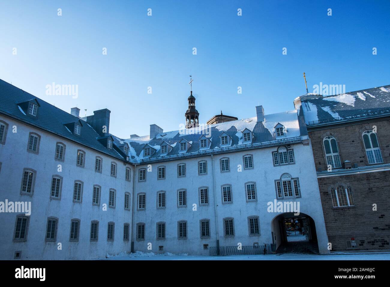 Old French seminary at the Université de Laval, Quebec City, Canada, on a winter morning Stock Photo