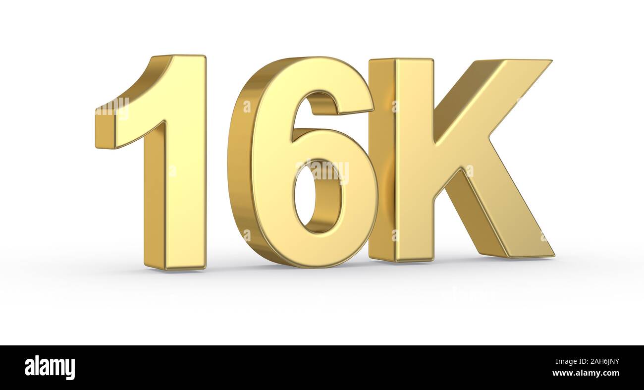 Golden 3D 16K symbol isolated with clipping path Stock Photo