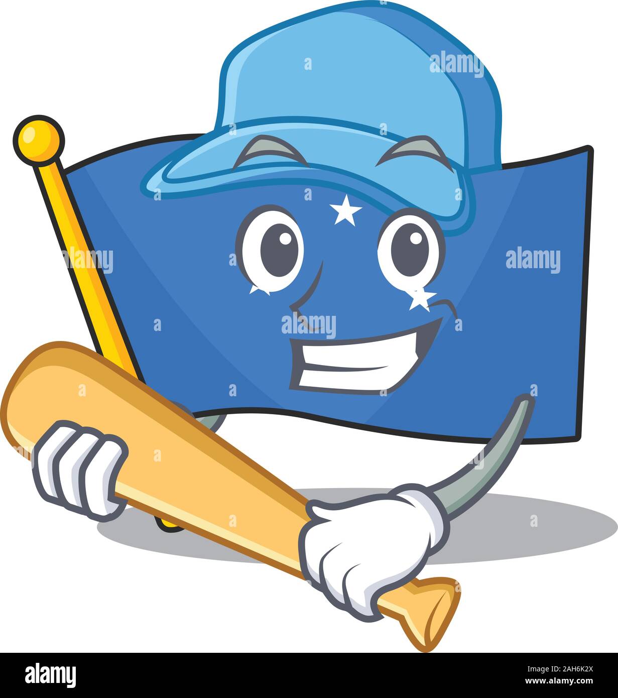 Cool flag micronesia Scroll cartoon character design with baseball Stock Vector