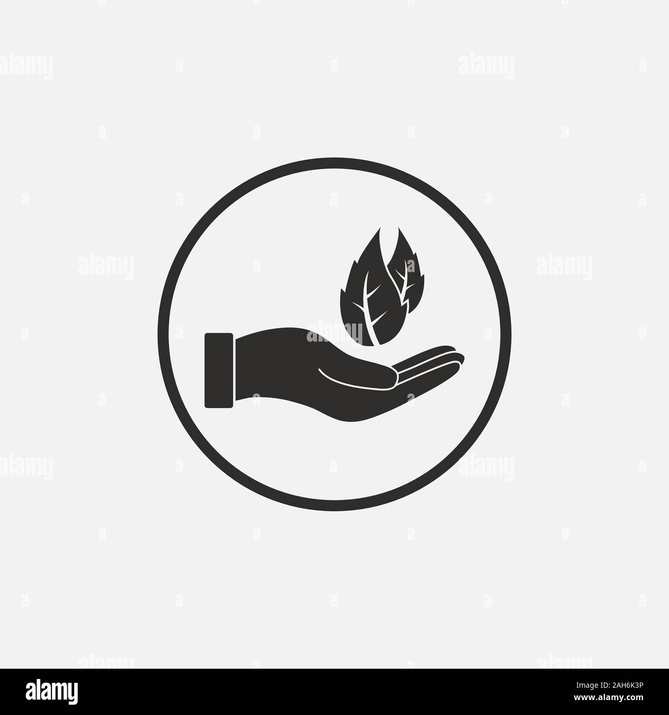Leaf in hand icon. Vector illustration, flat design Stock Vector