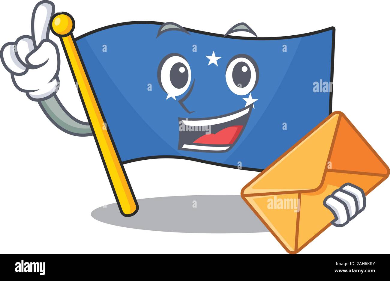Happy face flag micronesia Scroll mascot design with envelope Stock Vector