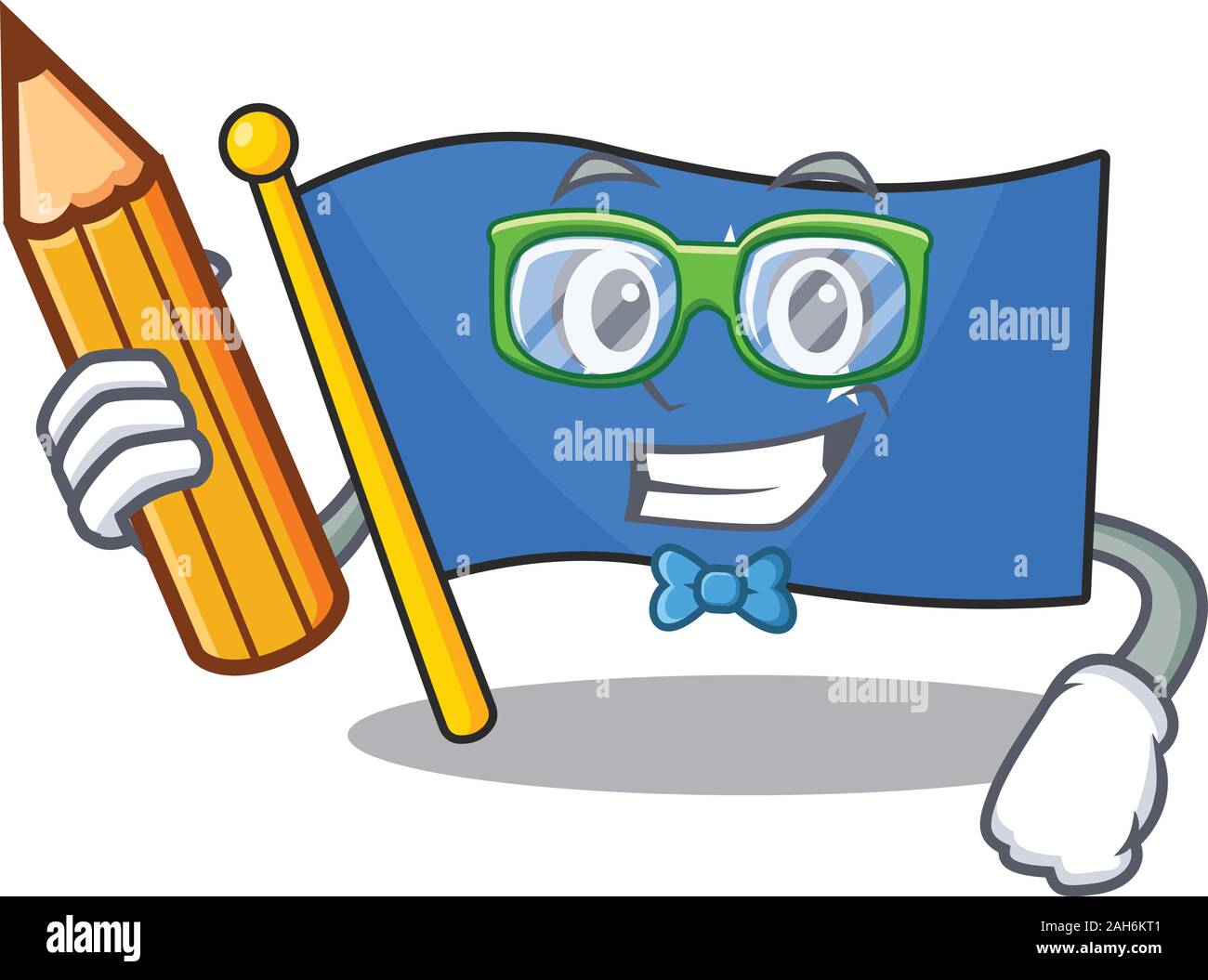 Cool smart Student flag micronesia Scroll character holding pencil Stock Vector