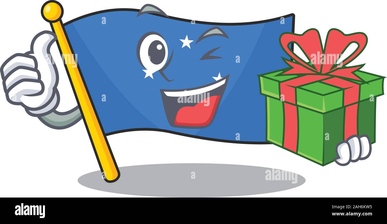 happy face flag micronesia Scroll character with gift box Stock Vector