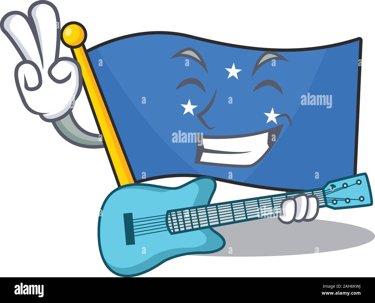Supper cool flag micronesia Scroll cartoon performance with guitar Stock Vector