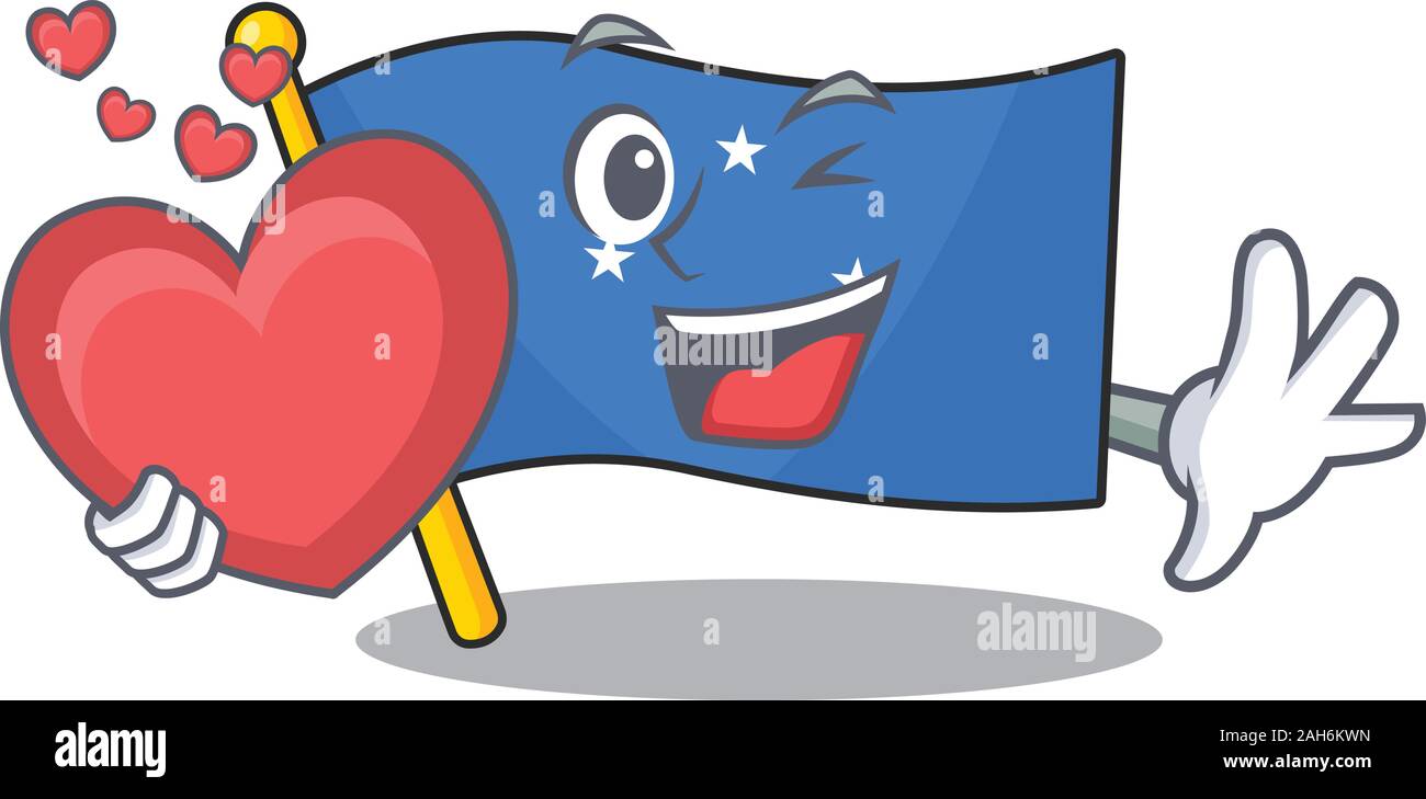 Funny Face flag micronesia Scroll cartoon character With heart Stock Vector