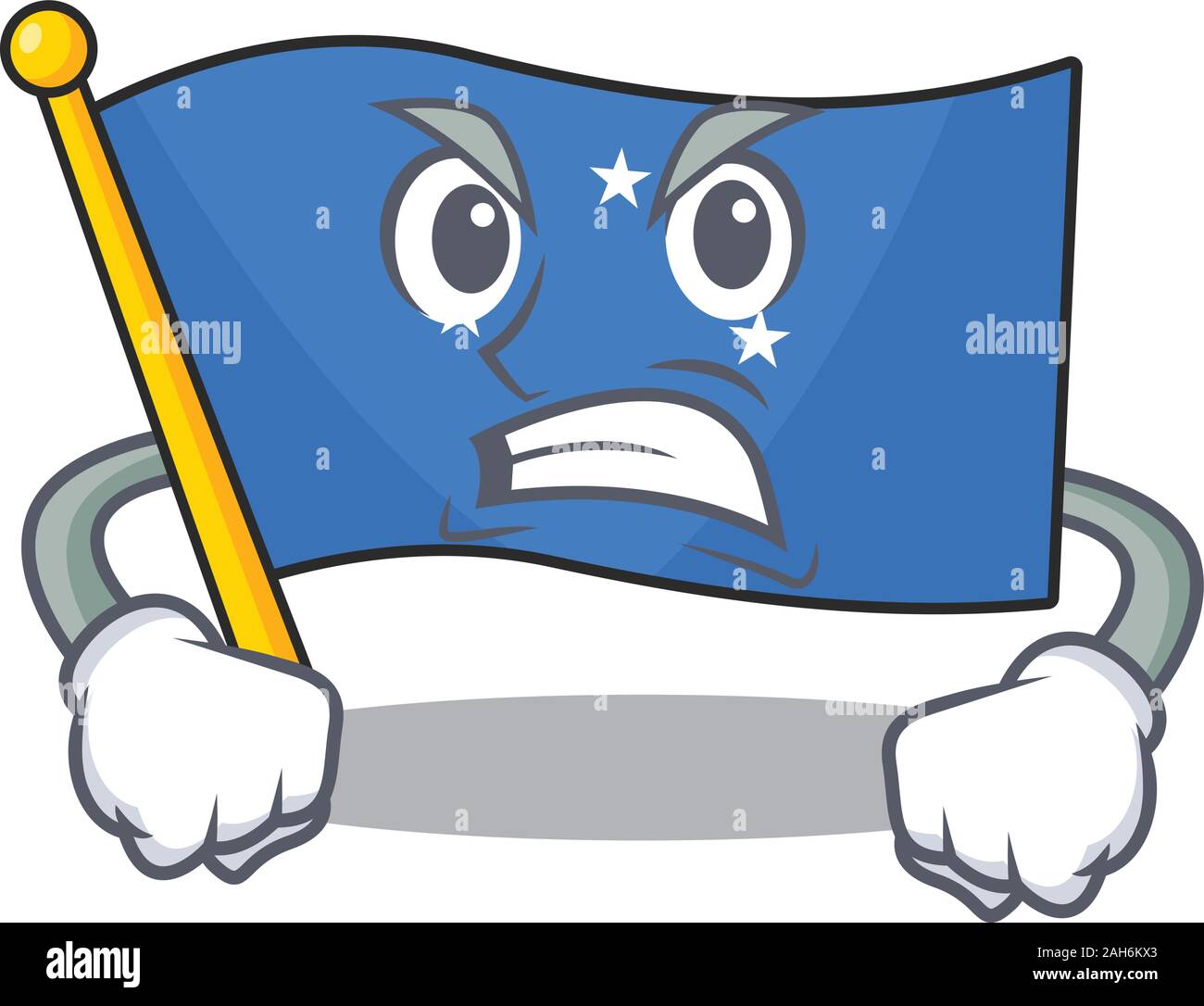 angry face flag micronesia Scroll cartoon character design Stock Vector
