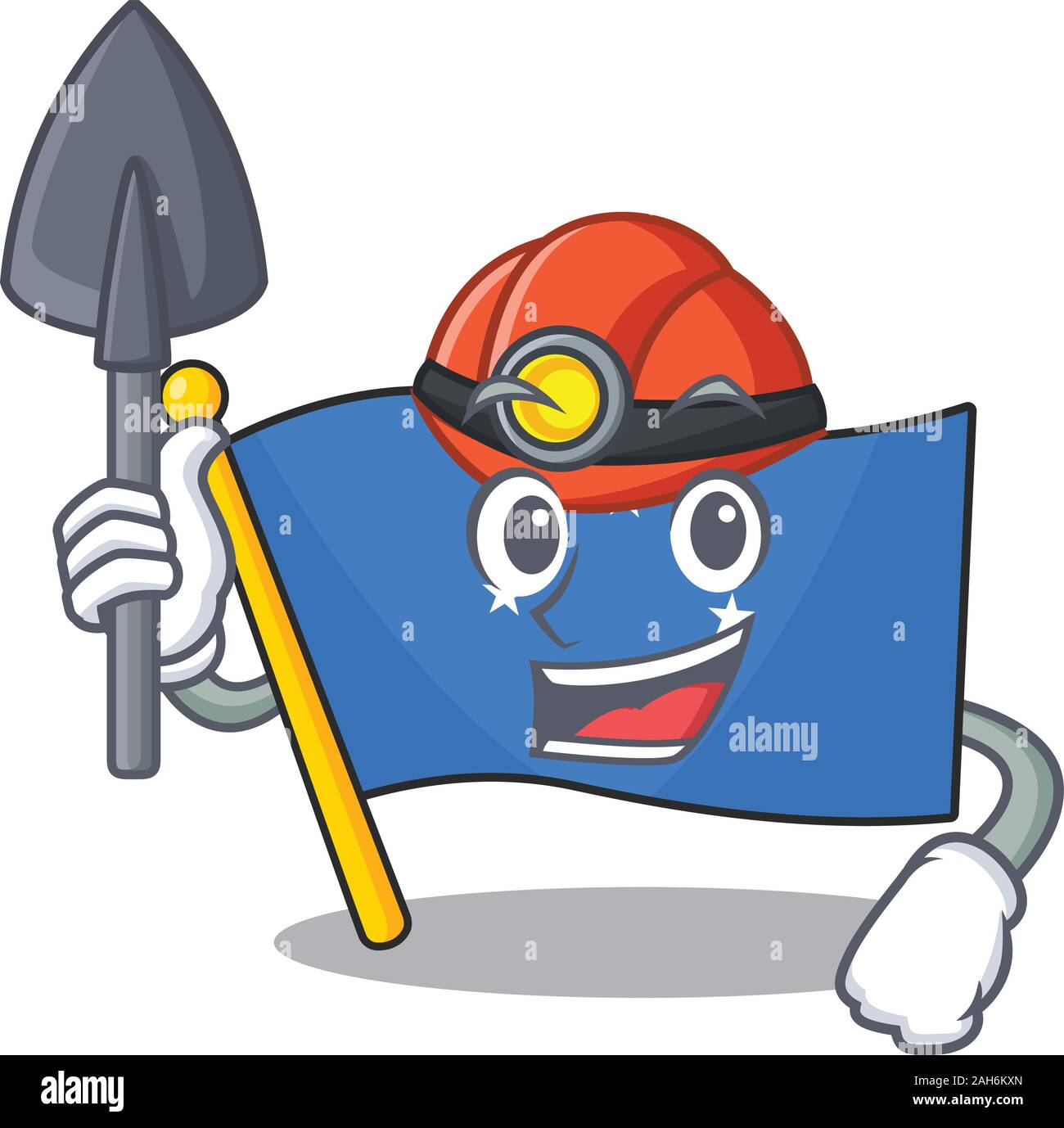 Cool confident Miner flag micronesia Scroll cartoon character design Stock Vector