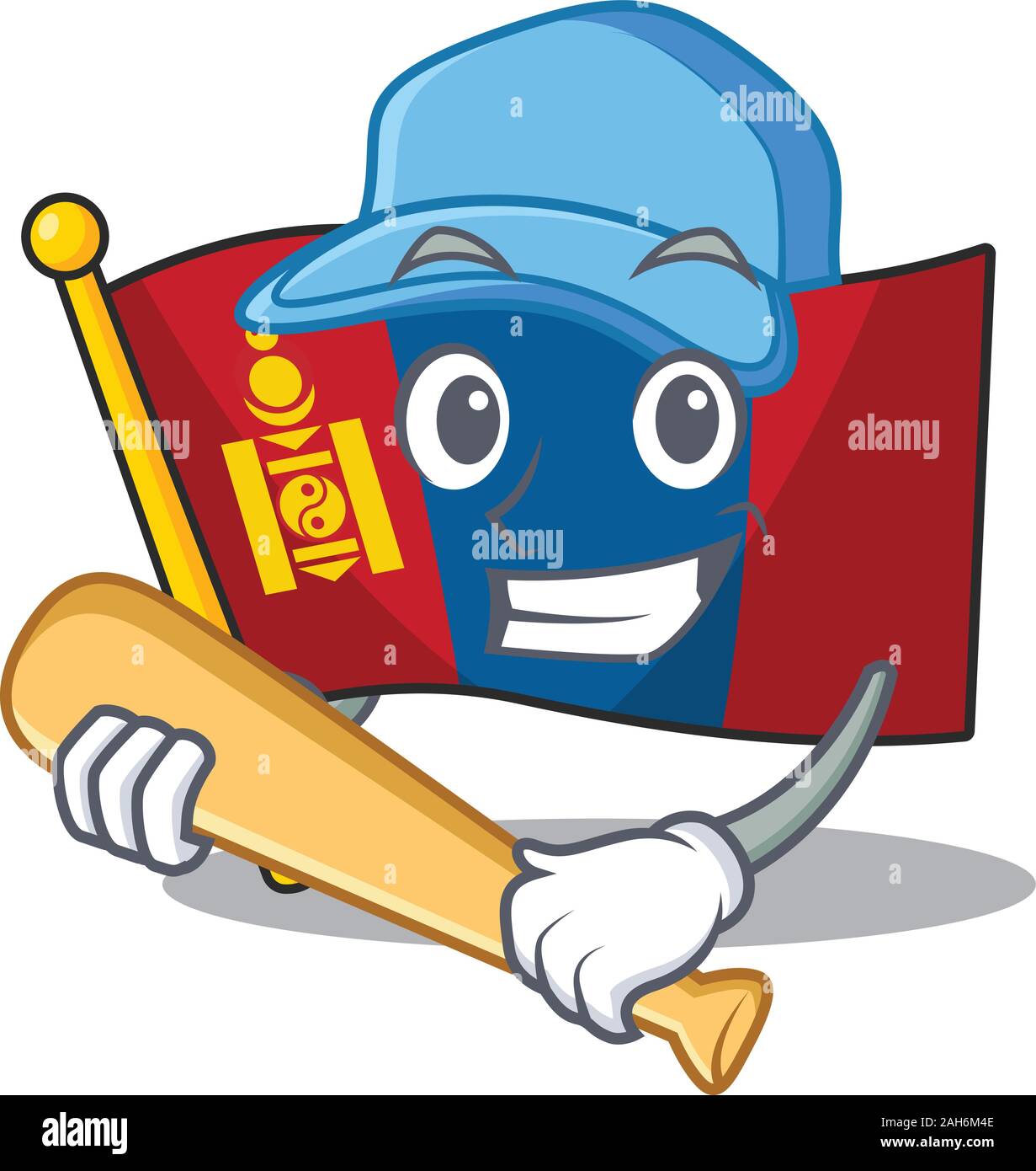 Cool flag mongolia Scroll cartoon character design with baseball Stock Vector