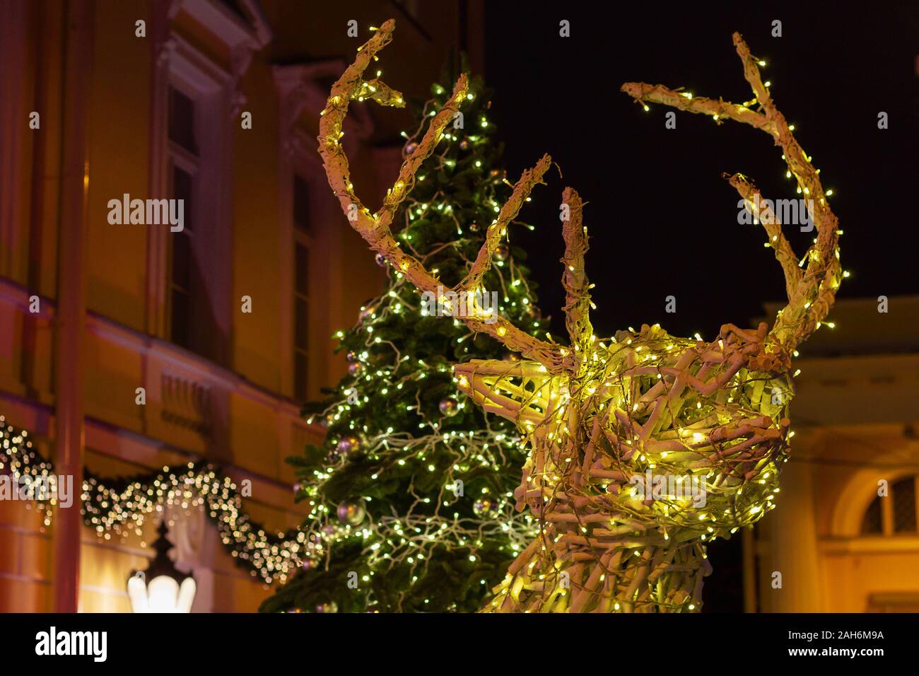 festive deer decorations in Christmas lights .fairy tale character ...