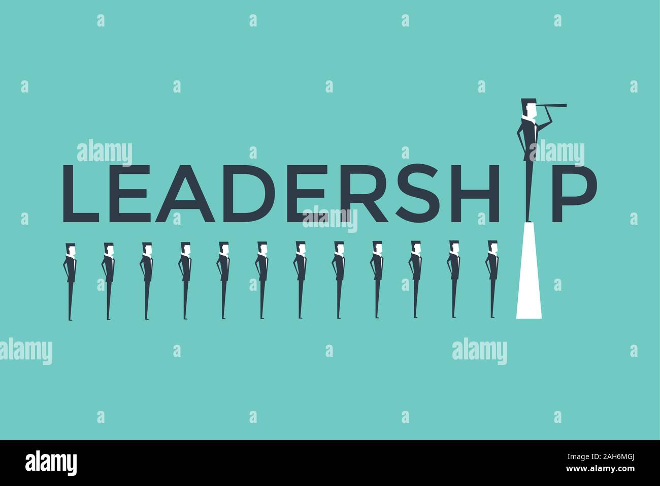 Business leadership concept with businessman standing on pillar