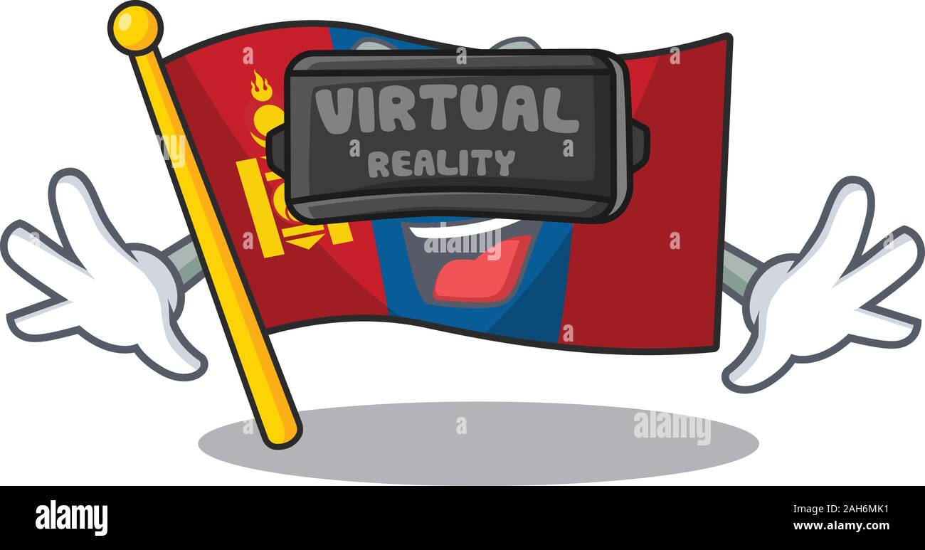 cool flag mongolia Scroll character using Virtual reality headset Stock Vector
