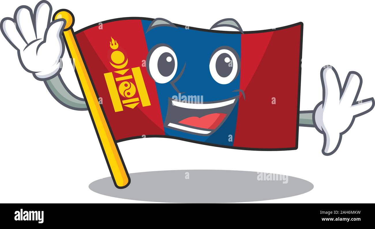 Waving cute smiley flag mongolia Scroll cartoon character design Stock Vector