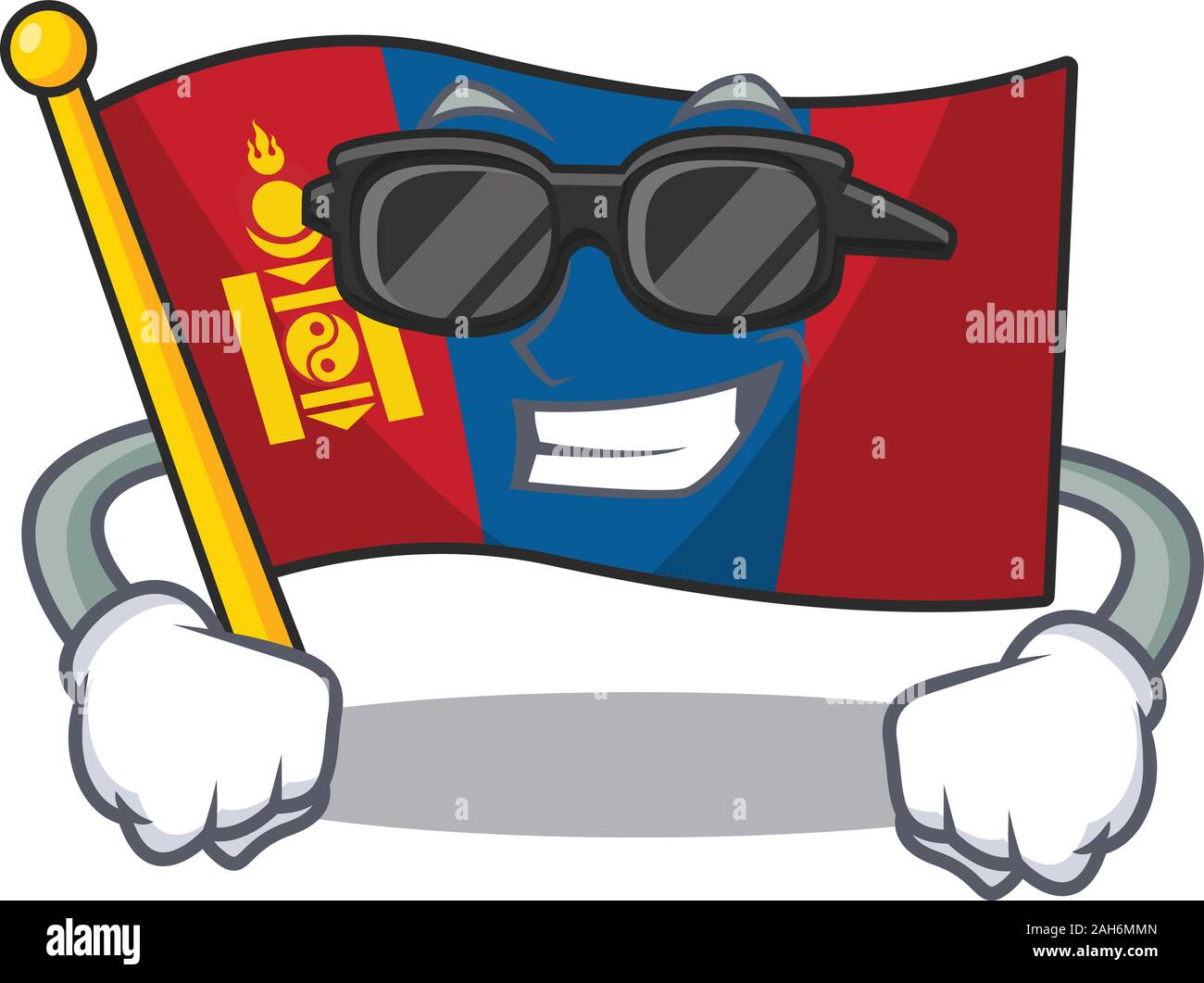 Super cool flag mongolia Scroll character with black glasses Stock Vector