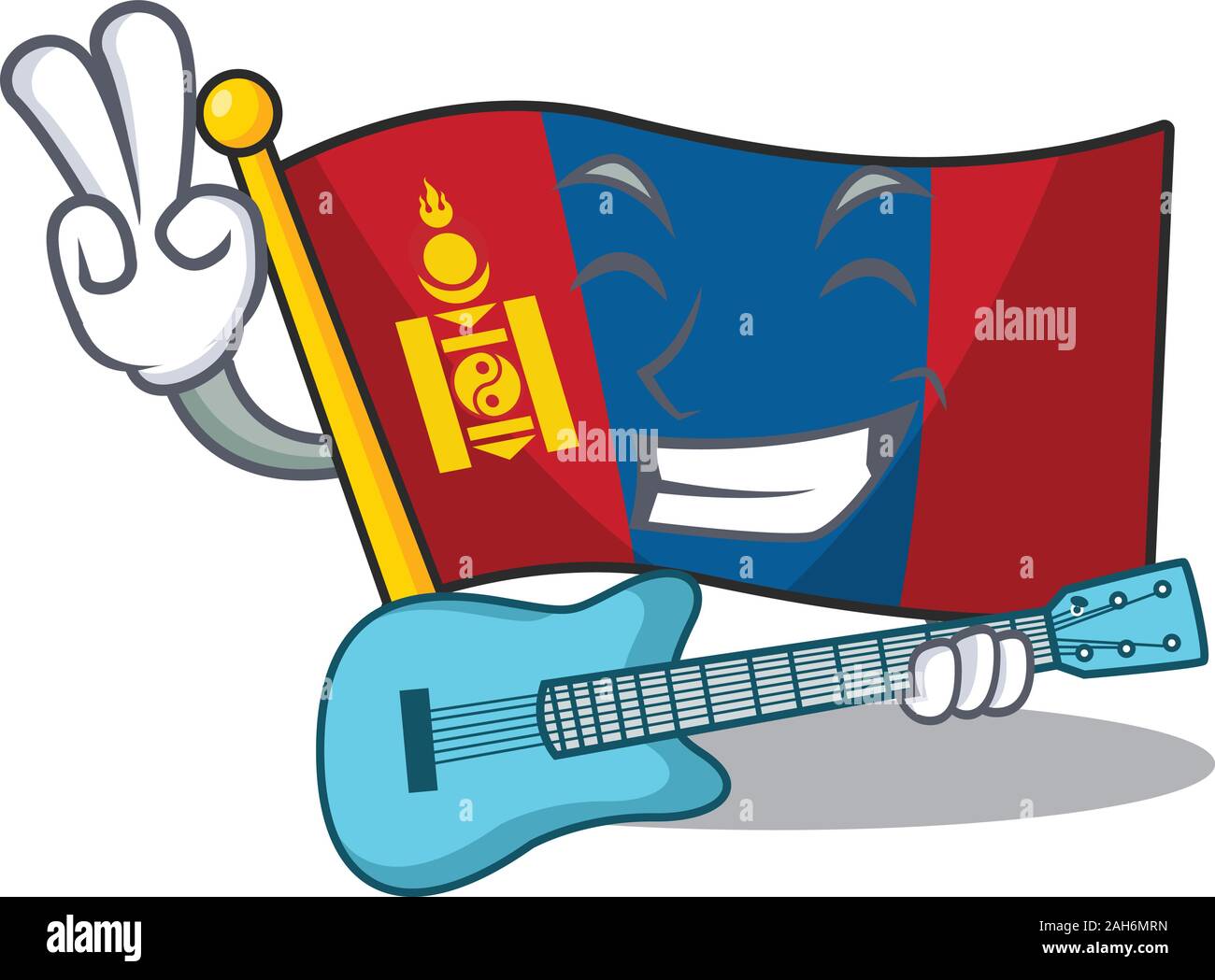 Supper cool flag mongolia Scroll cartoon performance with guitar Stock Vector