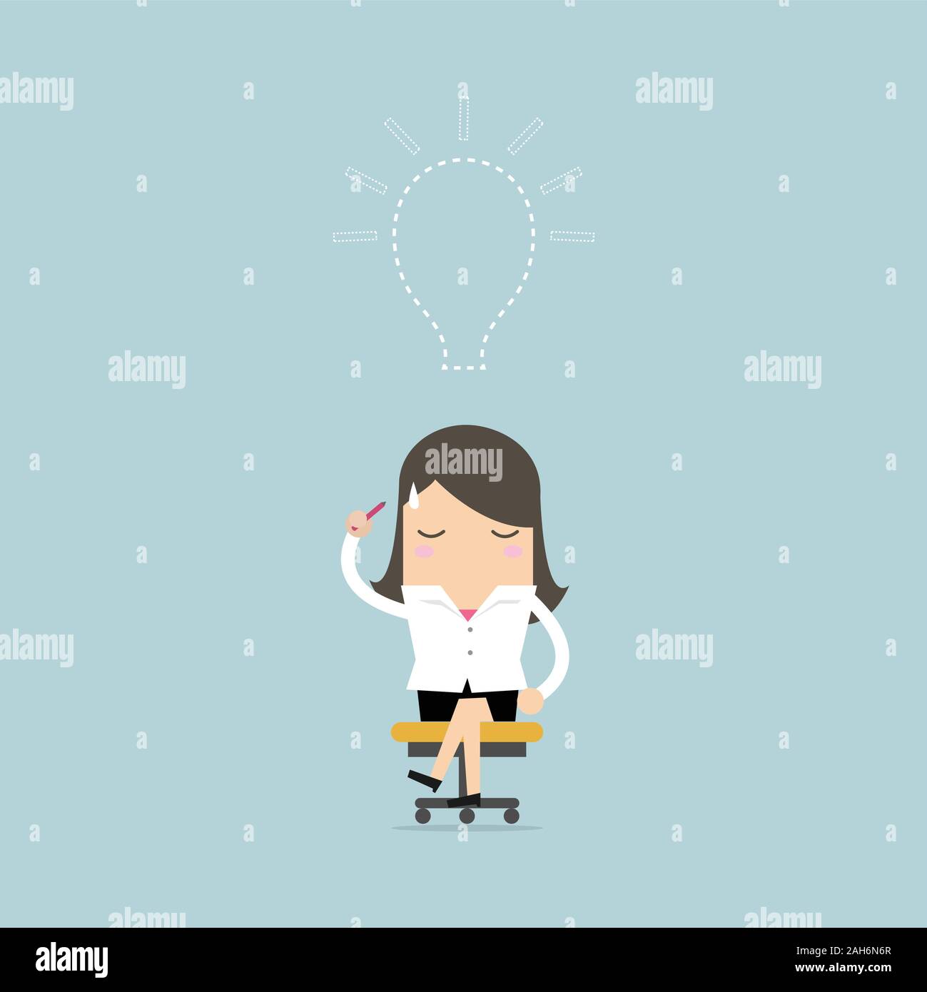 Businesswoman lost her idea with empty light bulb. vector. Stock Vector