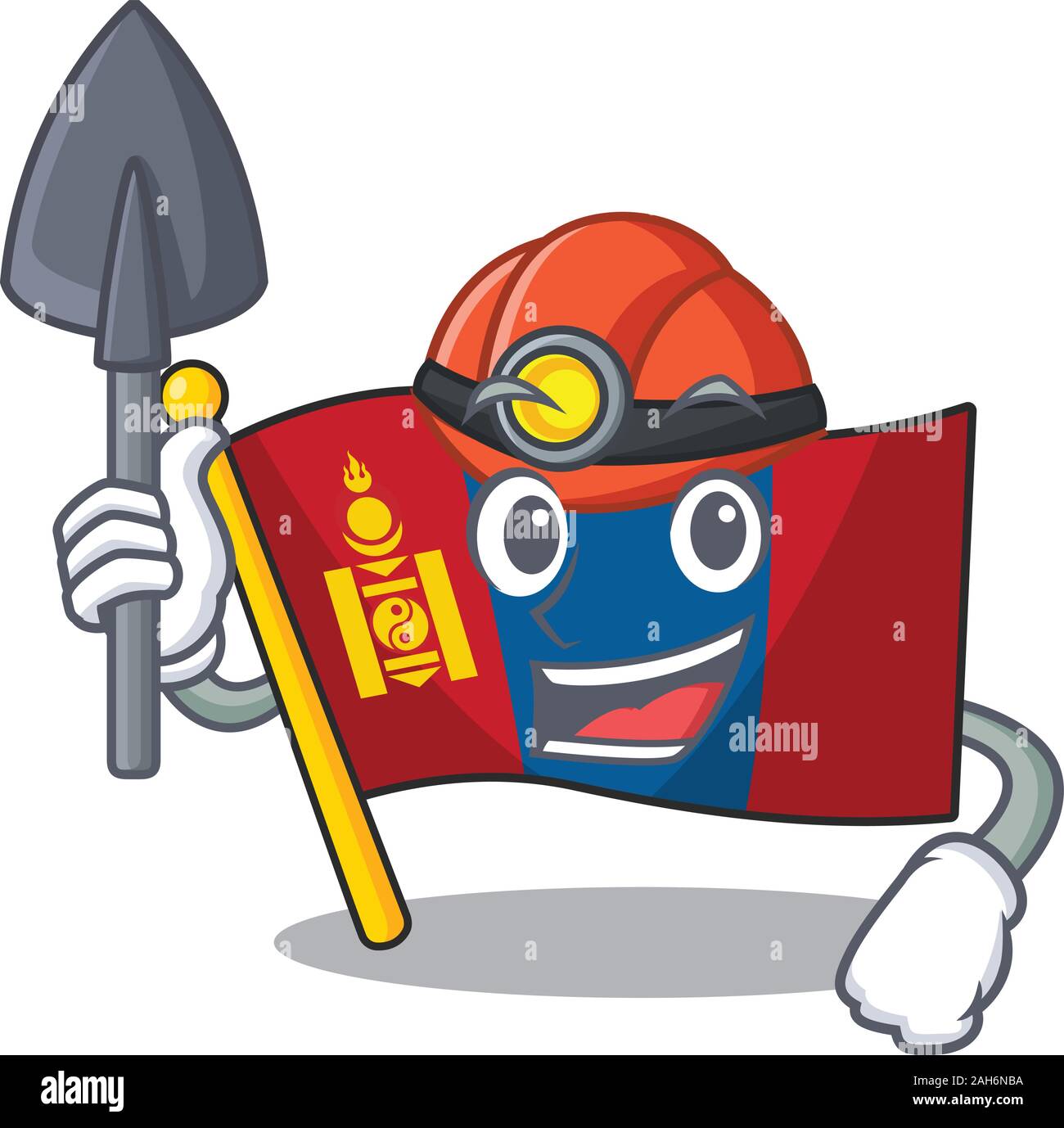 Cool confident Miner flag mongolia Scroll cartoon character design Stock Vector