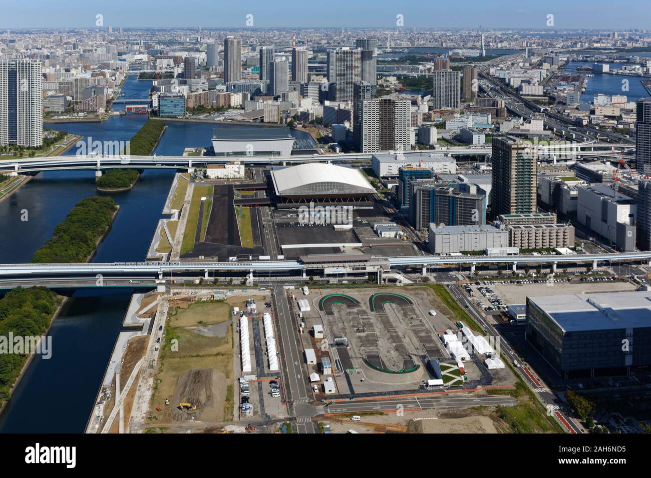 An aerial view of the Ariake Urban Sports Park, Ariake Gymnastics