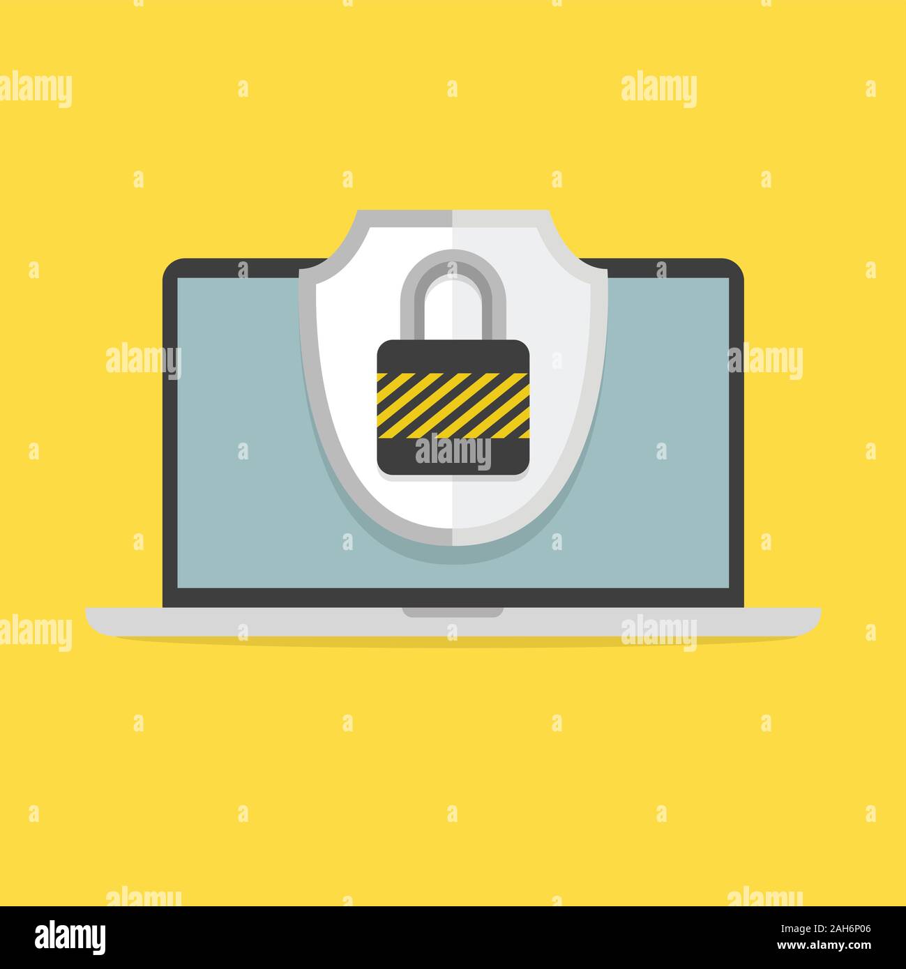 Laptop and shield with padlock on screen. Computer security and ...