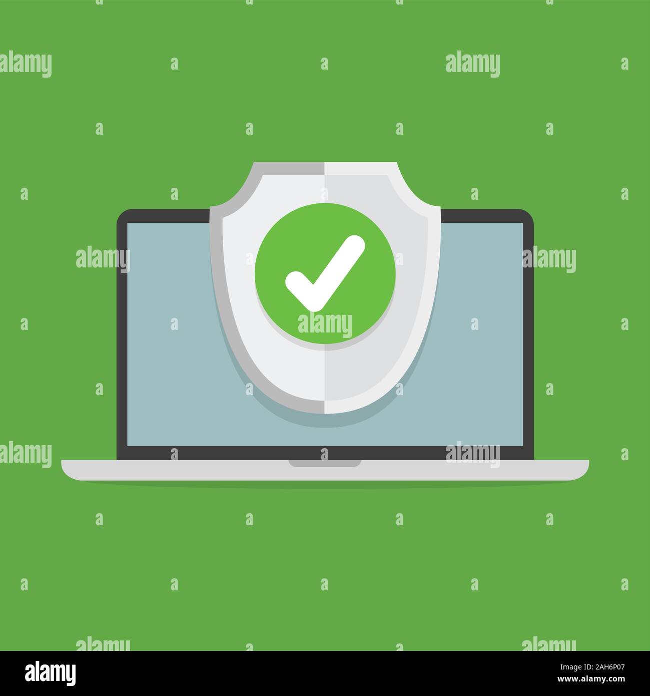 Computer display with protection shield. Protection concept of digital and technological. vector Stock Vector