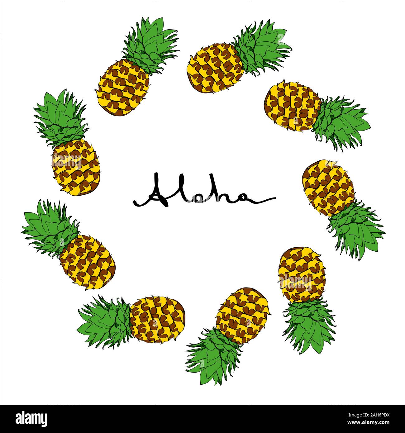 Ink vector coloured pineapple frame in original Stock Vector