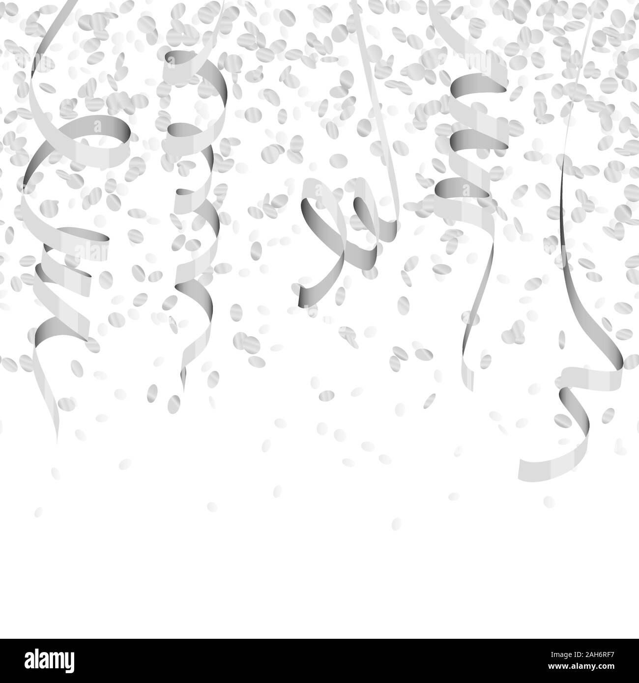 vector illustration of seamless silver colored confetti and streamers for carneval or party time on white background Stock Vector