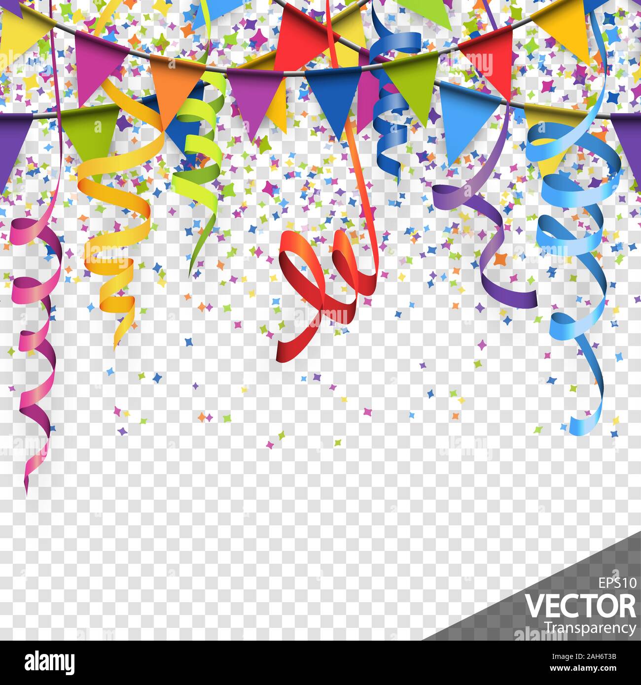 woede baan hoogtepunt illustration of colored confetti, garlands and streamers background for  party or carnival usage with transparency in vector file Stock Vector Image  & Art - Alamy