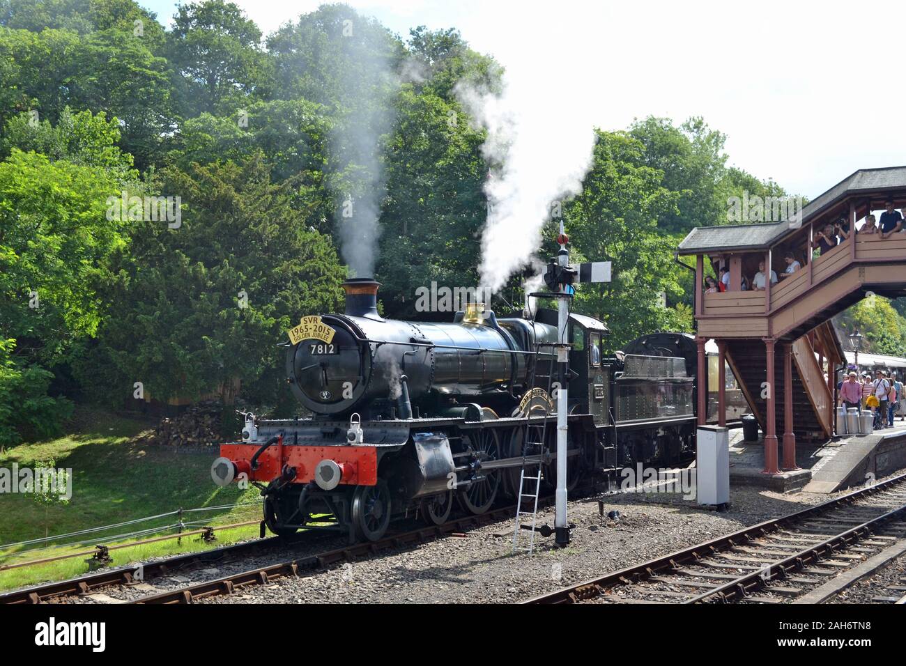 Steam Train on the Severn Valley Railway, during a 1940s weekend, Shropshire, UK Stock Photo