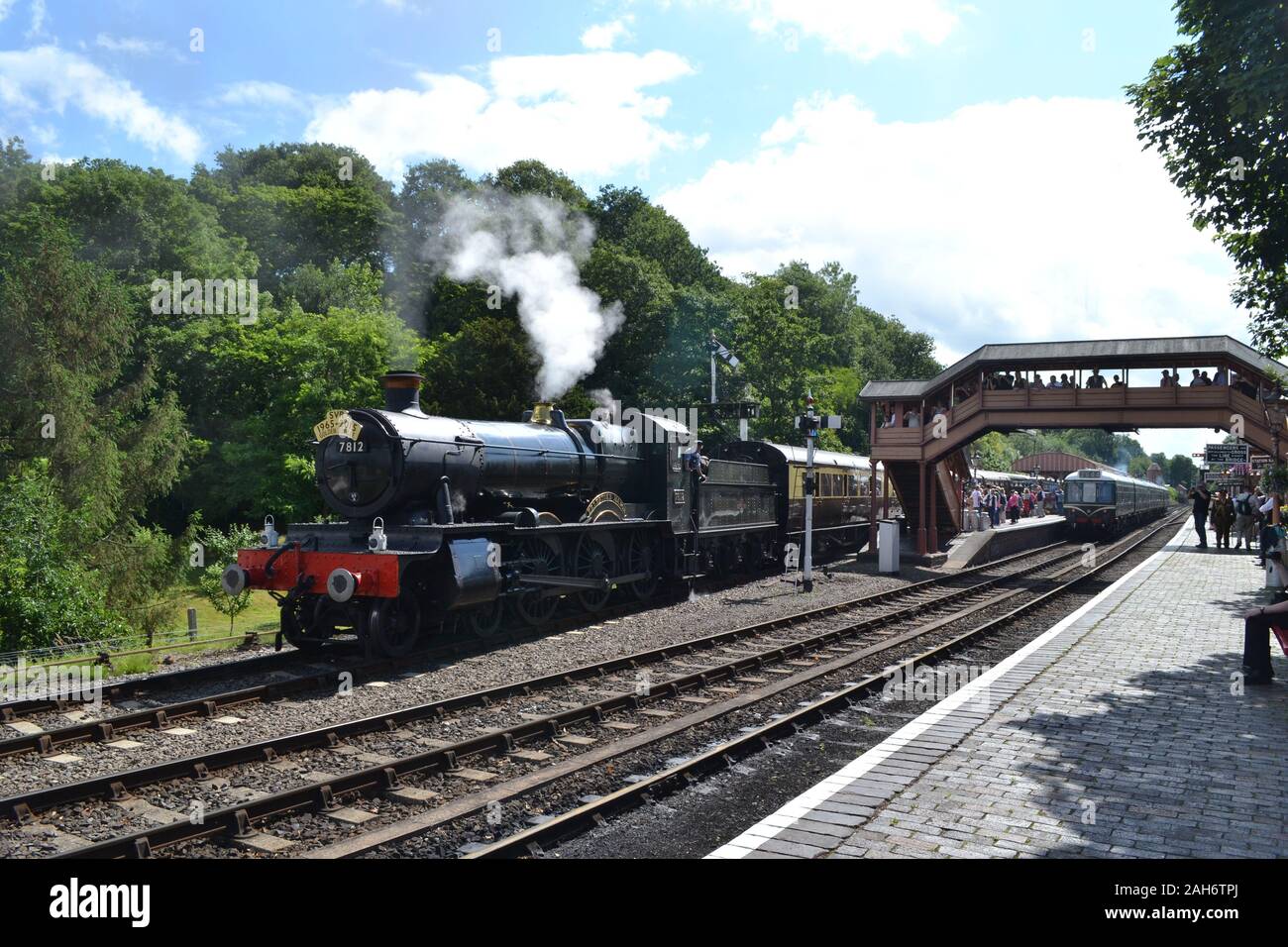 Steam Train on the Severn Valley Railway, during a 1940s weekend, Shropshire, UK Stock Photo