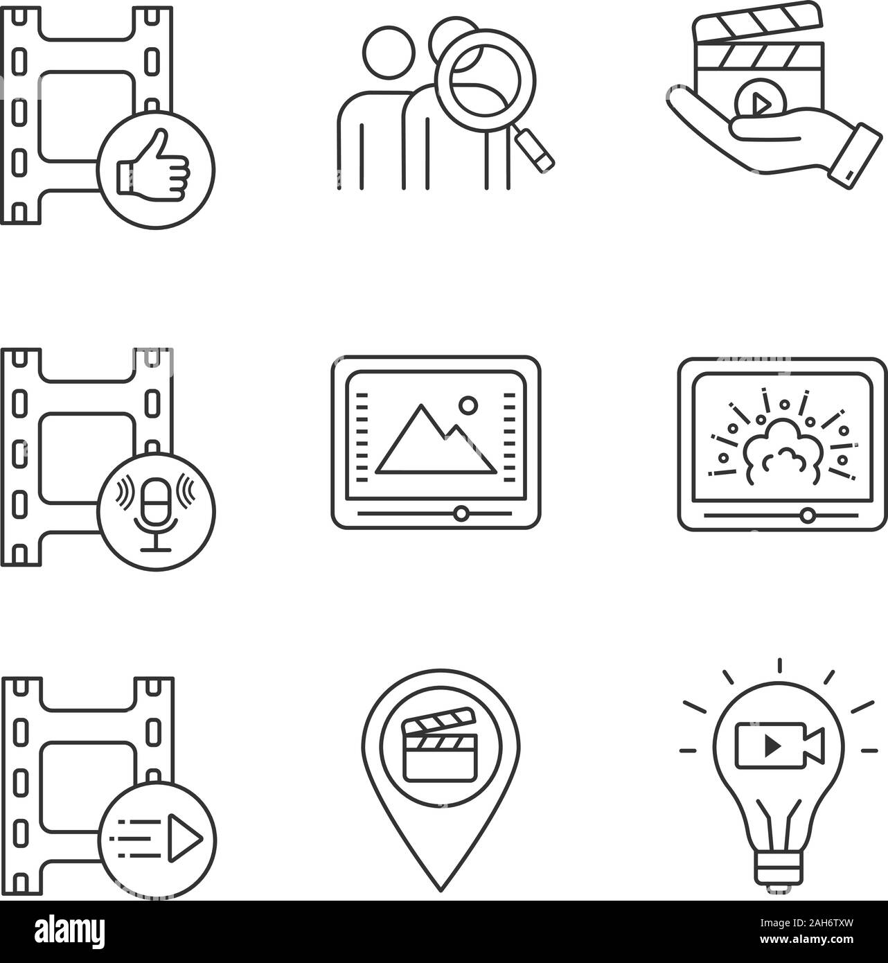 Film industry linear icons set. Post production, audience, movie release,  sound record, color correction, visual effects, animation, locations.  Isolat Stock Vector Image & Art - Alamy