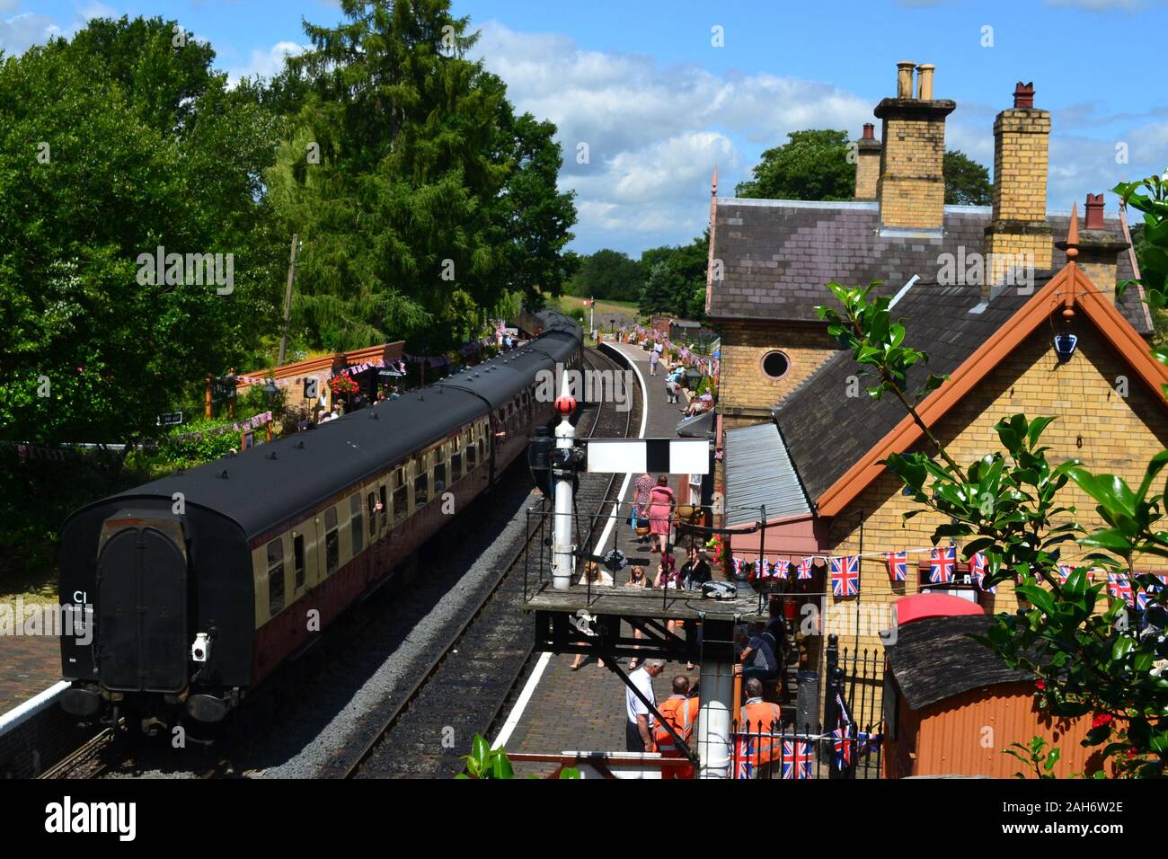 Highly Station on the Severn Valley Railway, during a 1940s weekend, Shropshire, UK Stock Photo
