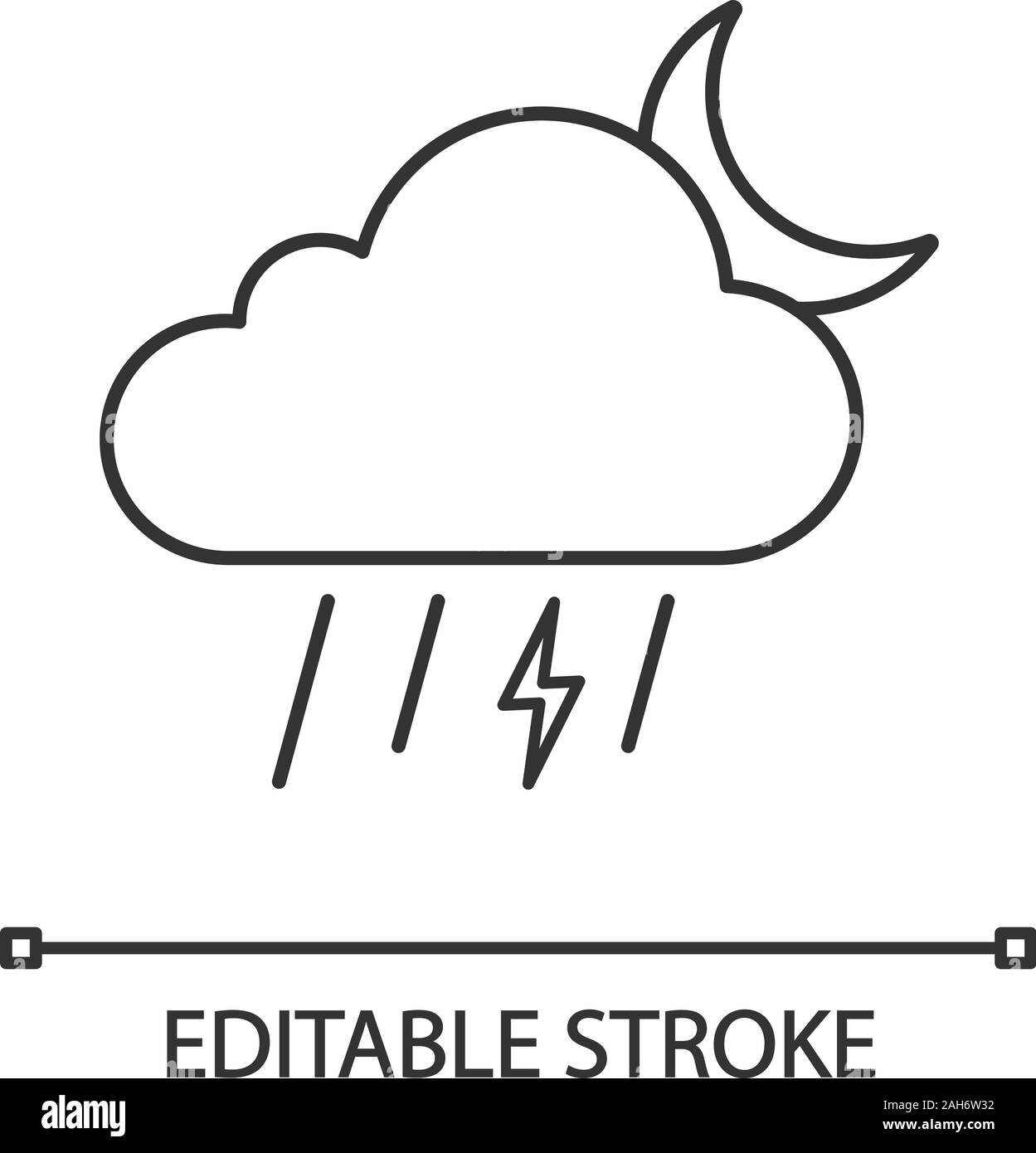 Night thunderstorm linear icon. Thunder storm. Thin line illustration. Lightning storm. Stormy