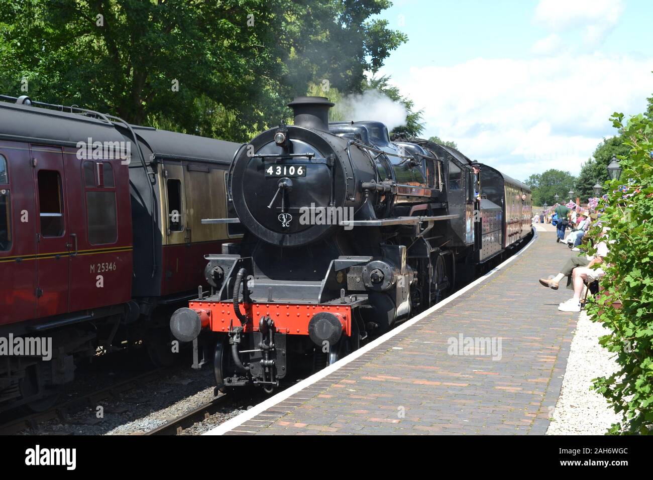 Steam Train on the Severn Valley Railway, during a 1940s weekend, Shropshire, UK Stock Photo