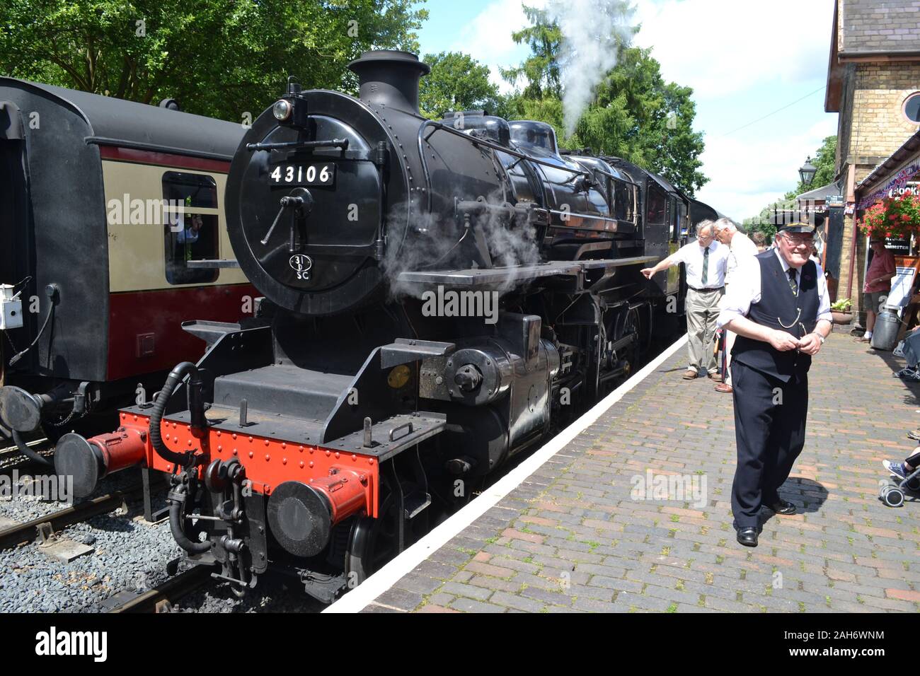 Steam Train at Highly Station on the Severn Valley Railway, during a 1940s weekend, Shropshire, UK Stock Photo