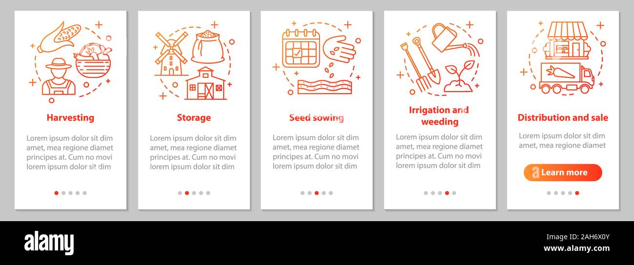 Agricultural business onboarding mobile app page screen with linear ...
