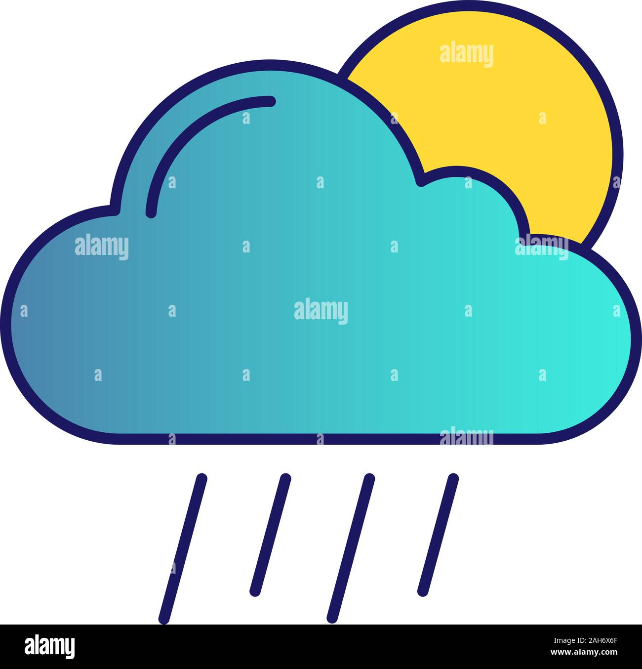 Scattered shower color icon. Rainy and sunny weather. Cloud, sun and rain. Downpour, cloudburst