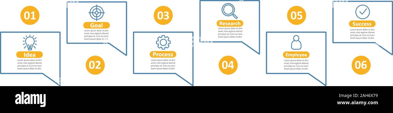 Business development vector infographic template. Goal achieving. Idea realization. Business presentation. Data visualization with six steps, options. Stock Vector