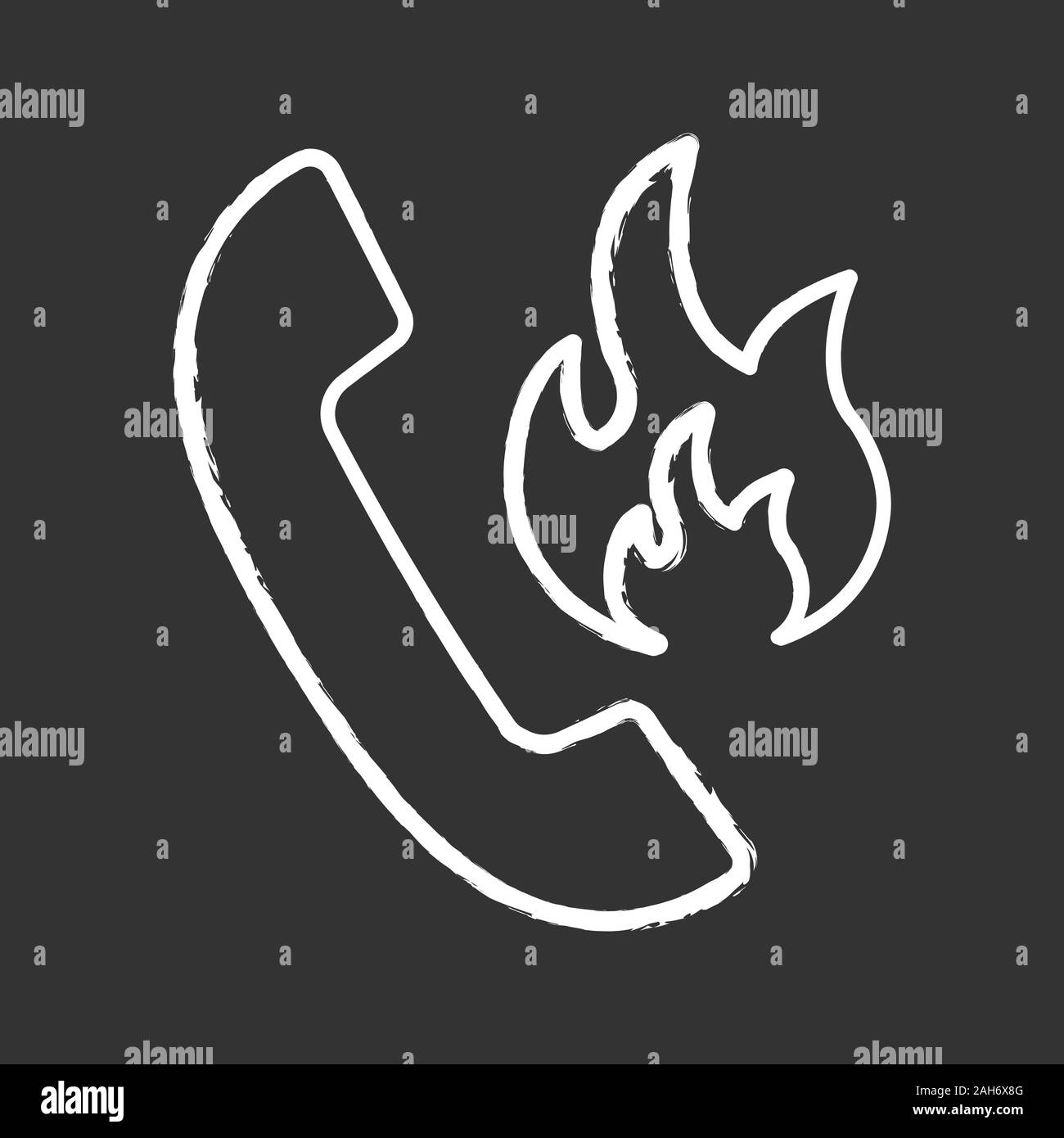 Hotline support chalk icon. Fire emergency call. Handset with fire. Isolated vector chalkboard illustration Stock Vector