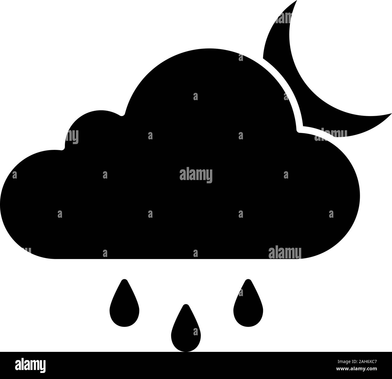 Rain night glyph icon. Drizzle or shower at night. Cloud, raindrop and ...