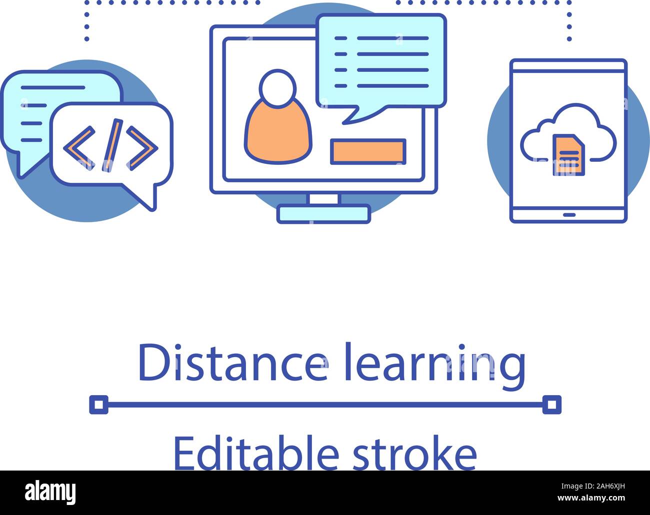 Distance learning concept icon. E-learning idea thin line illustration ...