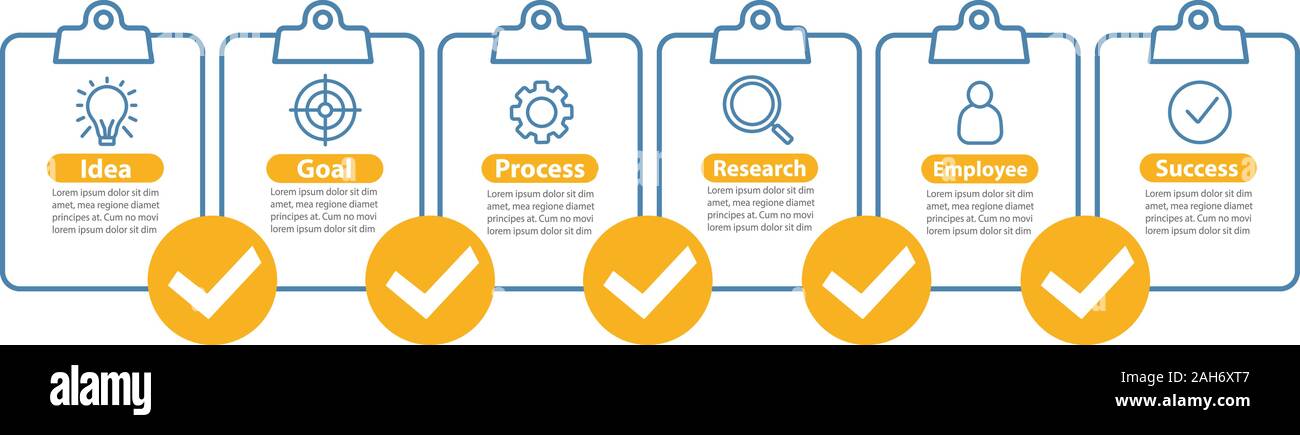 Business development vector infographic template. Goal achieving. Idea realization. Business presentation. Data visualization with six steps, options. Stock Vector